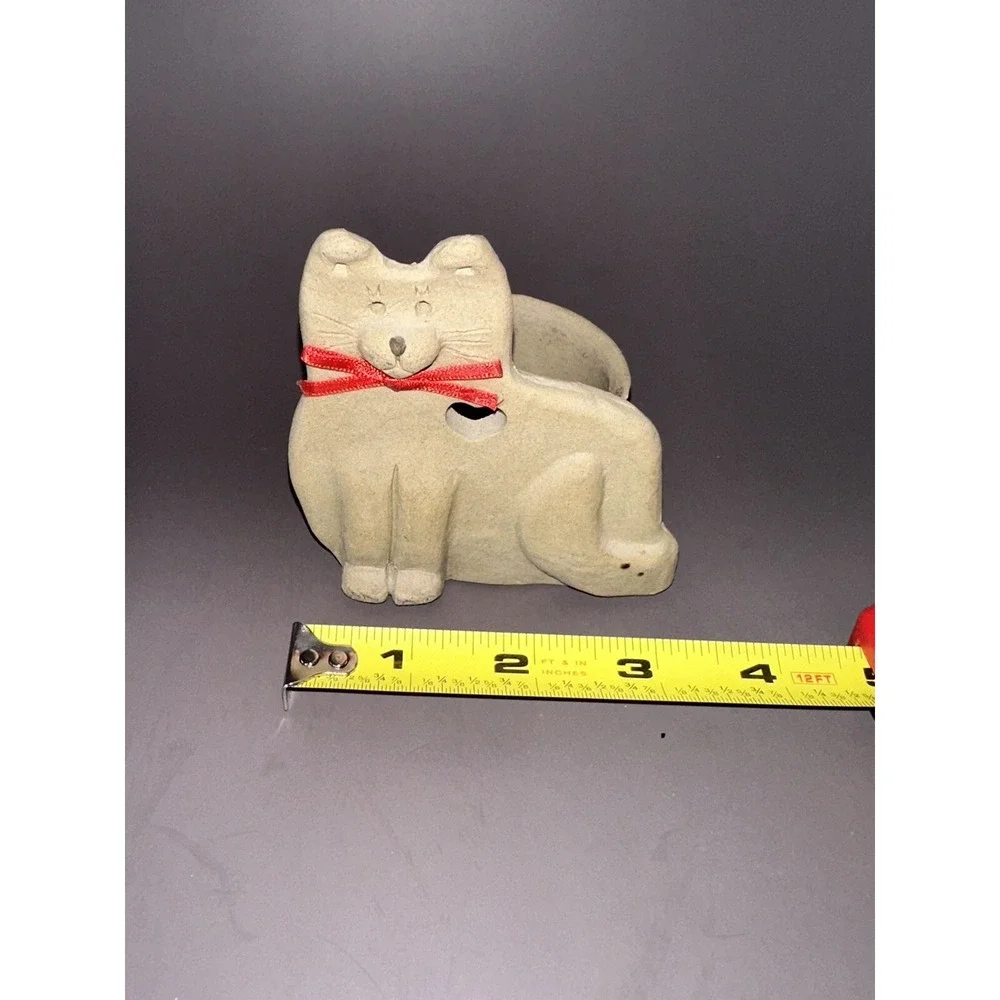 Vintage Olympic Pottery Cat Candle Tea light Holder Feline Kitten Cut Out Heart